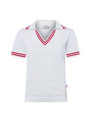Joop Jeans koszulka polo z dzianiny - Kalena Kobiety Bawełna biały|czerwony, M. Białe koszulki sportowe damskie JOOP! Jeans, m, bez wzorów, z bawełny, bez kołnierzyka, bez ramiączek. Za 479.95 zł.