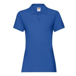Damska Koszulka Polo Premium. Niebieskie koszulki sportowe damskie Fruit of the Loom, xs, bez wzorów, bez kołnierzyka, bez ramiączek. Za 67.99 zł.