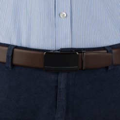 Pasek męski skórzany 3,5 cm klamra automatyczna Beltimore brązowy 02-550 : Rozmiar pasków - r.105-120 cm. Brązowe paski damskie bez wzorów, ze skóry, wizytowe. Za 64.99 zł.