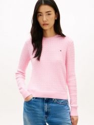 Tommy Hilfiger Sweter z dzianiny Kobiety Bawełna różowy, XL. Czerwone swetry damskie Tommy Hilfiger, xl, z aplikacjami, z bawełny, bez kołnierzyka, bez ramiączek, bez kaptura. Za 329.95 zł.