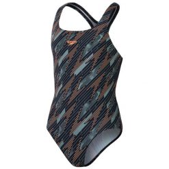 Strój pływacki jednoczęściowy dziecięcy Speedo HyperBoom Allover Medalist. Czarne stroje kąpielowe dla dziewczynek Speedo, bez wzorów. Za 129.99 zł.