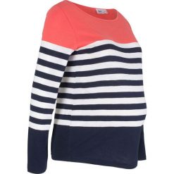Shirt ciążowy, długi rękaw bonprix koralowo-biało-ciemnoniebieski w paski. Bluzki damskie bonprix. Za 74.99 zł.
