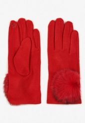 Bordowe Rękawiczki z Bawełną i Ozdobnym Pomponem Sadelira. Czerwone rękawiczki damskie Born2be, na zimę, bez wzorów, z bawełny, eleganckie. Za 34.99 zł.
