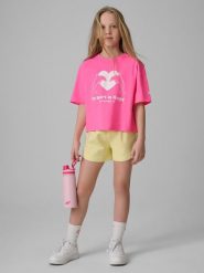 4F Spodenki dresowe dziewczęce - żółte 140 (9-10 lat). Żółte spodenki dla dziewczynek 4f, bez wzorów, z dresówki. Za 59.99 zł.