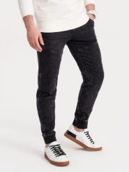 Spodnie męskie marmurkowe JOGGERY z przeszyciami - czarne V4 - Rozmiar: L. Czarne spodnie materiałowe męskie Ombre Clothing, l, bez wzorów, z bawełny. W wyprzedaży za 69.99 zł.