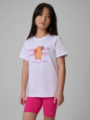 4F T-shirt regular z nadrukiem dziewczęcy - biały 164 (13-14 lat). Białe t-shirty i topy dla dziewczynek 4f, bez wzorów, z bawełny, bez ramiączek. Za 39.99 zł.