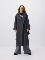 Długi płaszcz oversize z wełną - ciemnoszary. Szare płaszcze damskie Reserved, l, bez wzorów, z tkaniny, długie, bez kaptura. W wyprzedaży za 359.99 zł.