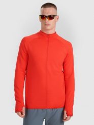 4F Bluza do biegania regular szybkoschnąca męska - czerwona M. Czerwone bluzy męskie 4f, m, bez wzorów, z materiału, bez kaptura. Za 199.99 zł.
