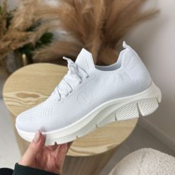 Białe sportowe buty damskie Potocki 01303. Białe obuwie sportowe damskie POTOCKI, bez wzorów, z tkaniny, na fitness i siłownię. Za 69.00 zł.