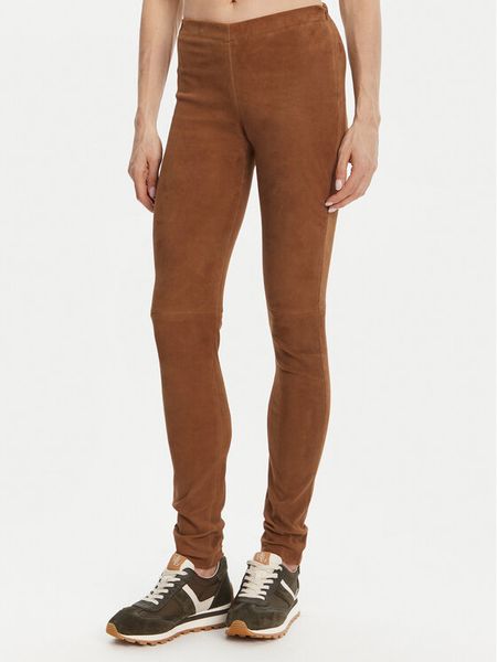 Serge Pariente Spodnie skórzane Strechy Vs Brązowy Slim Fit. Brązowe spodnie materiałowe damskie Serge Pariente, s, bez wzorów, ze skóry. Za 1,029.00 zł.