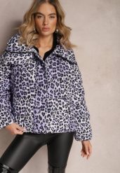 Fioletowa Kurtka w Cętki z Pikowaniem i Kołnierzem Gelasa. Fioletowe kurtki damskie Renee, l, bez wzorów, bez kaptura. Za 309.99 zł.