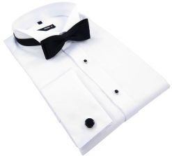 Biała koszula smokingowa z pliskami Mmer 099. Białe koszule męskie Mmer / Villaro - Koszule męskie, m, bez wzorów, z bawełny, casualowe, bez kołnierzyka, bez ramiączek. W wyprzedaży za 288.00 zł.