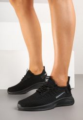 Czarne Buty Sportowe Sneakersy z Napisami i Tłoczeniem Odalira. Czarne obuwie sportowe damskie Born2be, bez wzorów, z jeansu, trekkingowe. Za 59.99 zł.