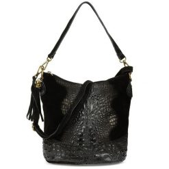 Shopperka czarna skórzana croco W13. Czarne torebki do ręki damskie bez wzorów, ze skóry, bez dodatków. Za 134.90 zł.