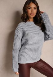 Jasnoniebieski Sweter z Wiskozą Ozdobiony Splotem Rialorae. Niebieskie swetry damskie Renee, l, bez wzorów, z wiskozy, casualowe, bez kołnierzyka, bez ramiączek, bez kaptura. Za 59.99 zł.