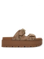 Guess Klapki FLJF2X FAL03 Beżowy. Brązowe klapki damskie Guess, z aplikacjami, z materiału, bez obcasa. Za 479.99 zł.