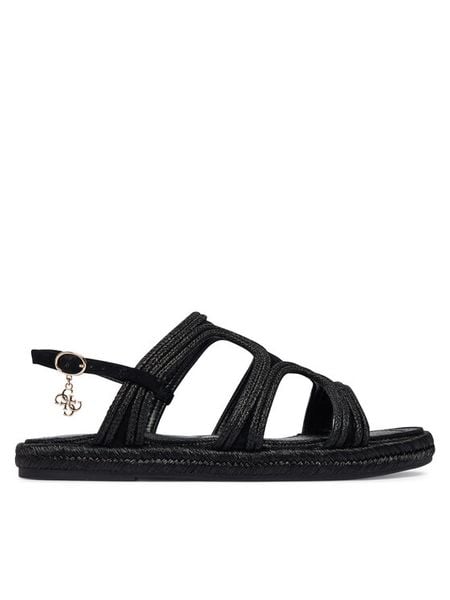 Guess Sandały FLJKLR FAB03 Czarny. Czarne sandały damskie Guess, z aplikacjami, z syntetyku, bez obcasa, na płaskiej podeszwie, bez zapięcia. Za 323.99 zł.