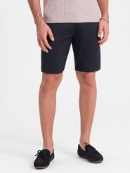 Męskie szorty ze strukturalnej dzianiny z kieszeniami chino - granatowe V1 - Rozmiar: XXL. Niebieskie szorty męskie Ombre Clothing, m, bez wzorów, z bawełny, wizytowe. W wyprzedaży za 69.99 zł.