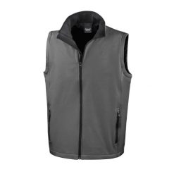 Kurtka bez rękawów z nadrukiem Result Softshell. Szare kurtki męskie RESULT, s, bez wzorów, z materiału, bez kaptura. Za 103.95 zł.