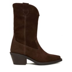 Kowbojki Badura. Brązowe botki damskie Badura, bez obcasa, na słupku, bez zapięcia. Za 429.99 zł.