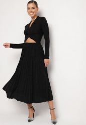 Czarna Plisowana Spódnica z Gumką w Pasie z Połyskującego Materiału Edaniwen. Czarne spódnice damskie Born2be, l, bez wzorów, eleganckie, midi, plisowane. Za 129.99 zł.