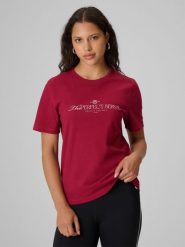4F T-shirt relaxed z nadrukiem damski - burgundowy S. Czerwone t-shirty damskie 4f, s, bez wzorów, z bawełny, bez kołnierzyka. Za 79.99 zł.