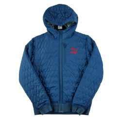 Second life - Męskie granatowe puchowe płaszcz - Stan dobry. Niebieskie kurtki męskie Puma, m, bez wzorów, z puchu, bez kaptura. Za 114.17 zł.