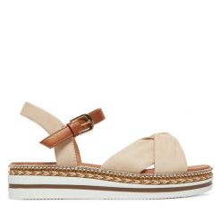 Sandały Clara Barson. Brązowe sandały damskie Clara Barson, bez wzorów, bez obcasa, na koturnie, bez zapięcia. Za 119.99 zł.