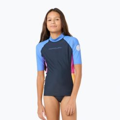 Koszulka do pływania dziecięca Rip Curl Block Party Rash Vest. Niebieskie bluzki dla dziewczynek RIPCURL, bez wzorów, bez kołnierzyka, bez ramiączek. Za 85.00 zł.