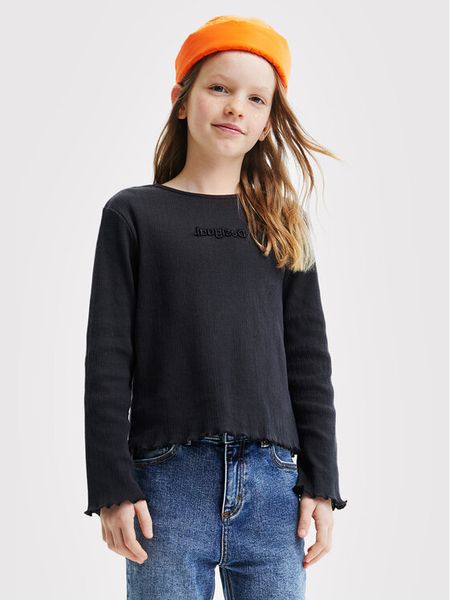 Desigual Bluzka Alejandra 22WGTK07 Czarny Regular Fit. Czarne bluzki dla dziewczynek Desigual, bez wzorów, z bawełny, bez ramiączek. Za 59.99 zł.