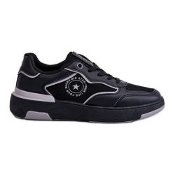 Damskie Sportowe Buty Big Star LL274443 Czarno-Szare czarne. Czarne obuwie sportowe damskie bez wzorów, z gumy, trekkingowe. Za 244.76 zł.