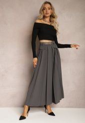 Ciemnoszara Plisowana Spódnica o Rozkloszowanym Fasonie z Paskiem Madranima. Szare spódnice damskie Renee, s, bez wzorów, biznesowe, maxi, rozkloszowane. Za 149.99 zł.