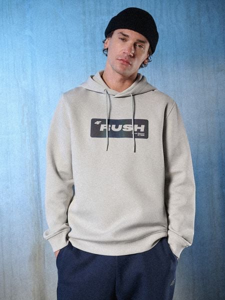 4F Bluza dresowa regular z kapturem męska - szara M. Szare bluzy męskie 4f, m, bez wzorów, z dresówki, z kapturem, na fitness i siłownię. Za 269.99 zł.