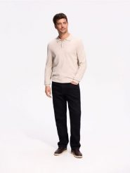 Wiskozowy sweter polo - beżowy. Brązowe swetry przez głowę męskie Reserved, l, bez wzorów, z dzianiny, bez kołnierzyka. Za 119.99 zł.