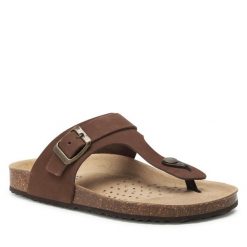 Japonki Geox. Brązowe klapki damskie Geox, bez wzorów, bez obcasa. Za 329.99 zł.