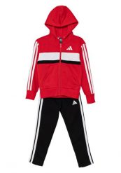 Dres adidas czerwony junior - komplet z polaru, 3 paski. Czarne paski damskie Adidas, bez wzorów, z dresówki. Za 300.25 zł.
