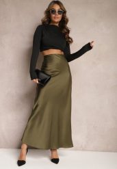 Ciemnozielona Satynowa Spódnica Maxi High Waist Formia. Zielone spódnice damskie Renee, l, bez wzorów, z satyny, z podwyższonym stanem, maxi. Za 99.99 zł.