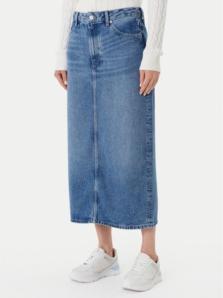 Tommy Hilfiger Spódnica jeansowa WW0WW46503 Niebieski Regular Fit. Niebieskie spódnice damskie Tommy Hilfiger, bez wzorów, z jeansu. Za 379.99 zł.