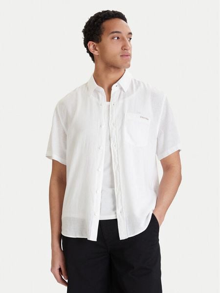 Calvin Klein Jeans Koszula LV04RF120G Biały Regular Fit. Białe koszule męskie Calvin Klein Jeans, m, bez wzorów, z jeansu, bez kołnierzyka, bez ramiączek. Za 241.99 zł.