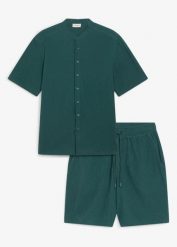 Szorty z muślinu i koszula (komplet 2-cz.). Czarne koszule męskie bonprix, m, bez wzorów, klasyczne, bez kołnierzyka, bez ramiączek. Za 127.99 zł.
