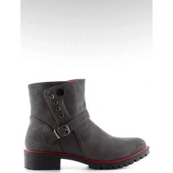 Szare Botki sztyblety z lamówką r112p Grey. Szare botki damskie ButyModne, bez obcasa, bez zapięcia. W wyprzedaży za 129.00 zł.