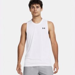 Koszulka Męska Na Ramiączka Under Armour Tech Tank. Białe koszulki sportowe męskie Under Armour, m, bez wzorów, bez kołnierzyka, bez ramiączek, na fitness i siłownię. Za 139.99 zł.