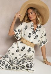 Czarno-Kremowa Sukienka z Wiskozy w Stylu Boho o Pudełkowym Kroju z Rozcięciami Virbia. Czarne sukienki damskie Renee, na co dzień, l, bez wzorów, z wiskozy, boho, bez kołnierzyka, bez ramiączek, midi. Za 69.99 zł.