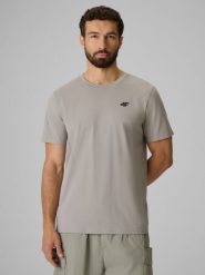 4F T-shirt regular gładki męski - szary M. Szare t-shirty męskie 4f, m, bez wzorów, z bawełny, biznesowe, bez kołnierzyka. Za 49.99 zł.