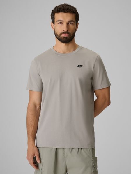 4F T-shirt regular gładki męski - szary L. Szare t-shirty męskie 4f, l, bez wzorów, z bawełny, biznesowe, bez kołnierzyka. Za 49.99 zł.