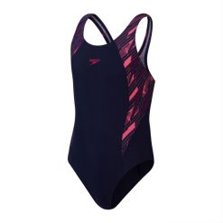 Strój kąpielowy dla dziewczynki treningowy Speedo Hyperboom Splice. Niebieskie stroje kąpielowe dla dziewczynek Speedo, bez wzorów. Za 227.00 zł.