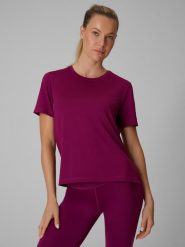 4F Koszulka treningowa loose szybkoschnąca damska - fioletowa XL. Fioletowe koszulki sportowe damskie 4f, xl, bez wzorów, bez kołnierzyka, bez ramiączek, na fitness i siłownię. Za 79.99 zł.