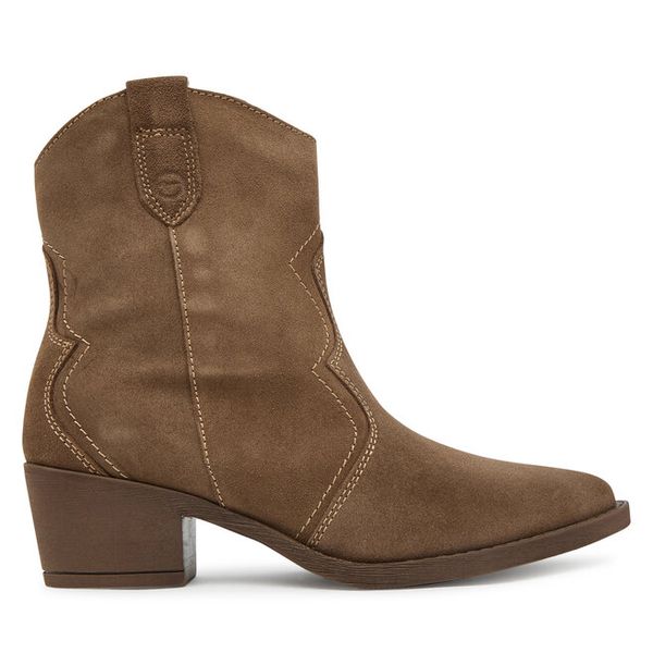 Kowbojki Tamaris. Brązowe botki damskie Tamaris, bez obcasa, na słupku, bez zapięcia. Za 509.99 zł.