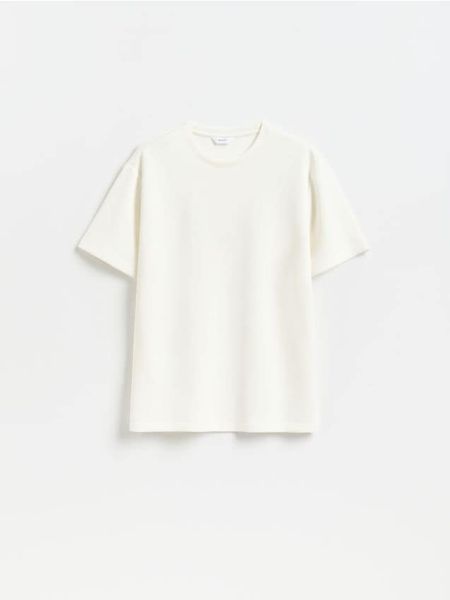 T-shirt regular z modalem - złamana biel. T-shirty męskie Reserved, l, bez wzorów, z dzianiny, bez kołnierzyka. Za 89.99 zł.