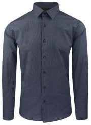 Taliowana Koszula Męska - Victorio - Drobny Wzór, Granat. Niebieskie koszule męskie Victorio, m, bez wzorów, z bawełny, eleganckie, bez kołnierzyka, bez ramiączek. Za 159.00 zł.